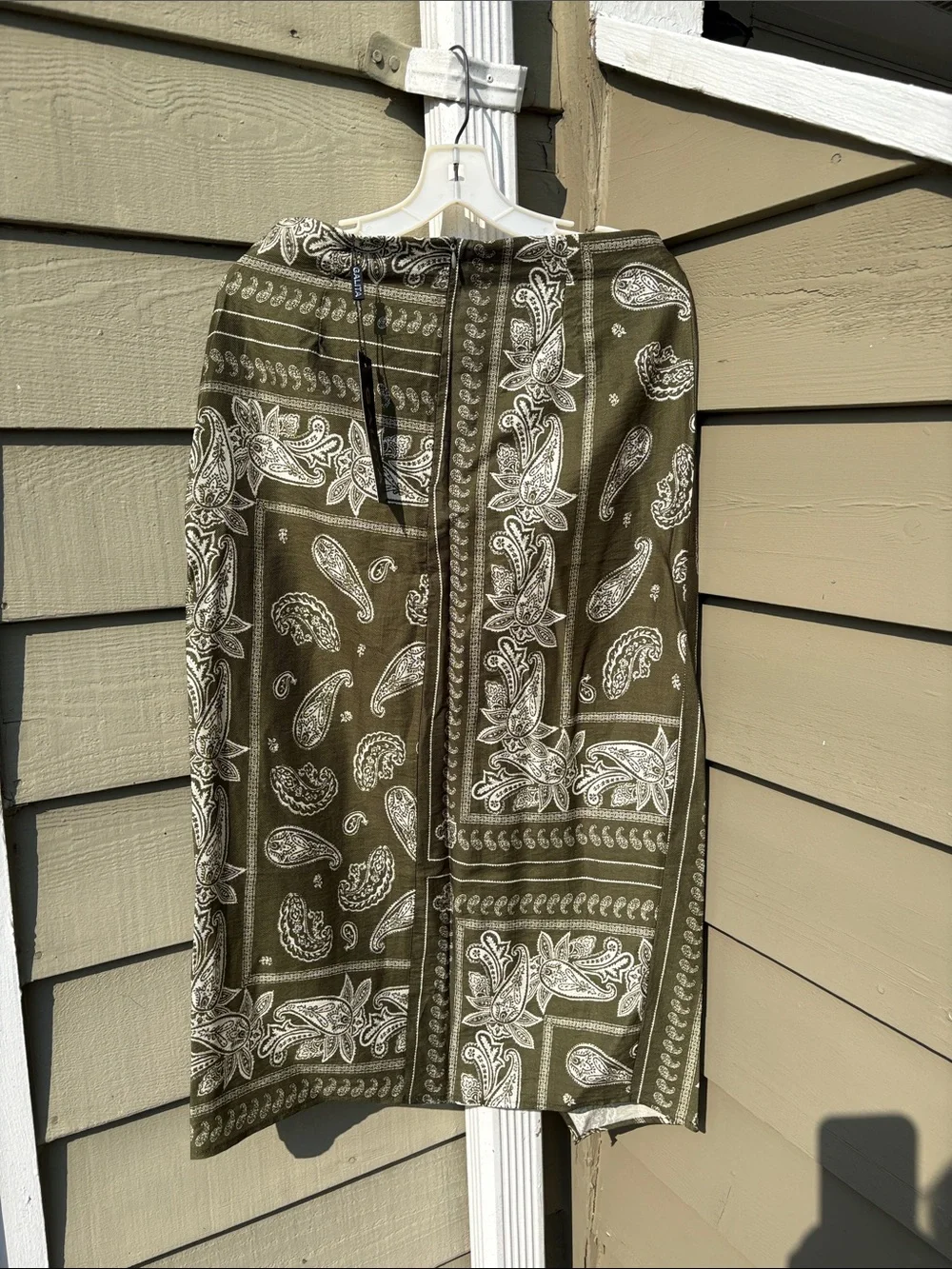 NWT GALITA boutique Olive Paisley faux Wrap Skirt w front Slit Sz L & bandana
